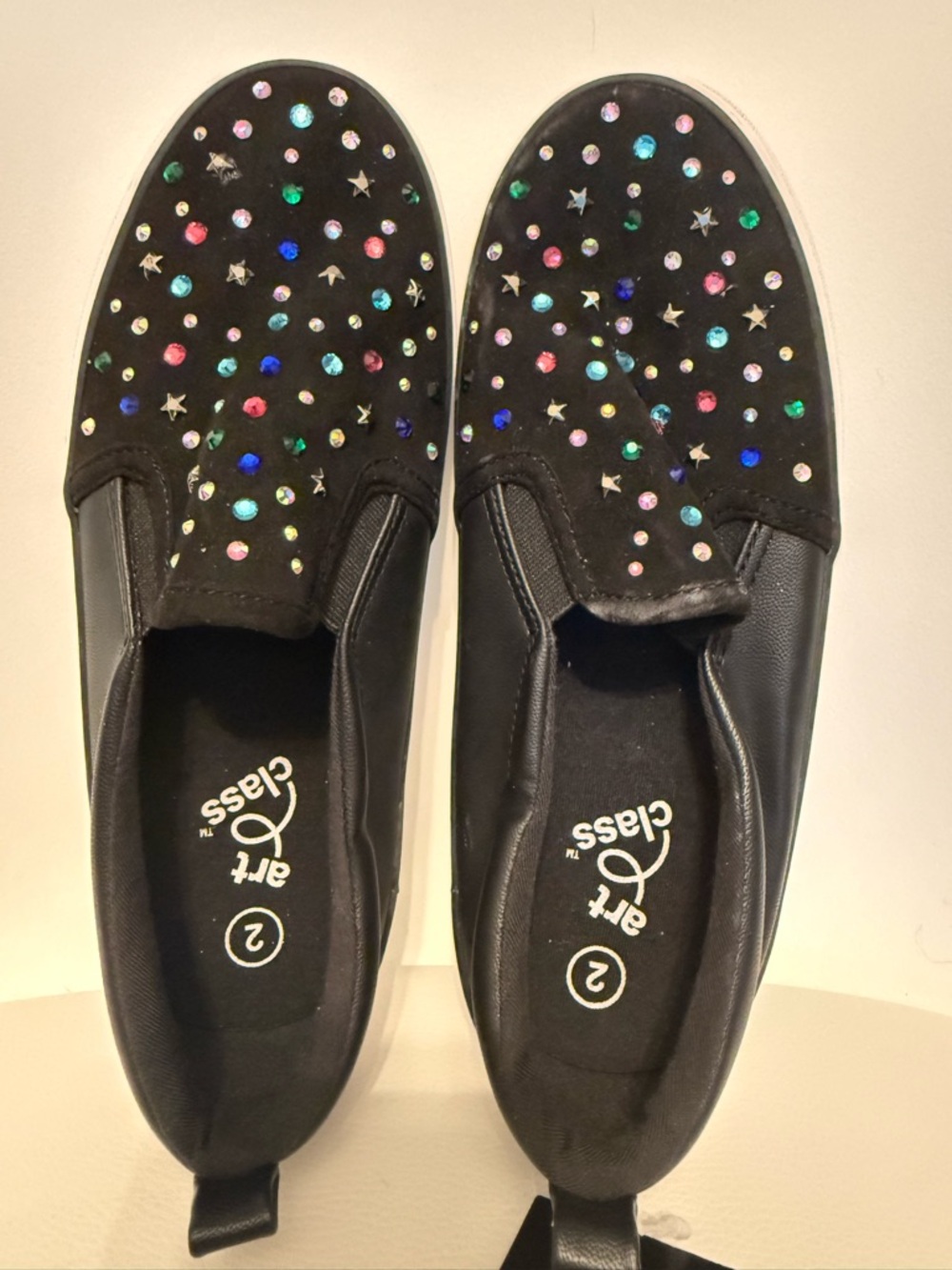 ☀️🌊Art Class Black Slip-On Sneakers with Multicolor Studs